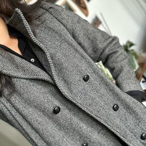 Vintage Mark Up California Grey Herringbone Wool Coat Women’s Petite XS/S